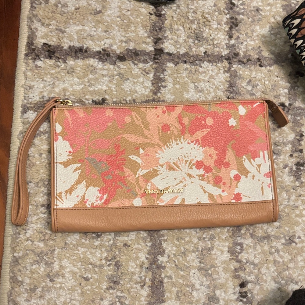 Vera Bradley Coral and Beige Floral Wristlet